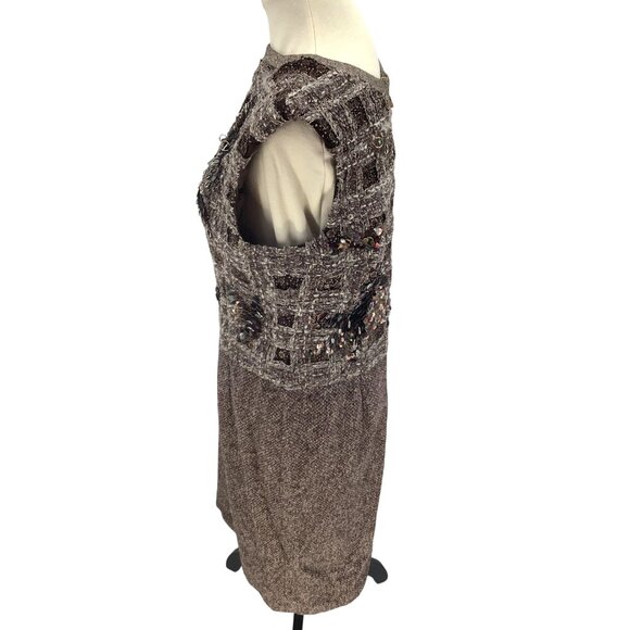 Escada Sequin Tweed Zip Front Dress 40 Sleeveless Alpaca Wool Designer Chic - Picture 7 of 11